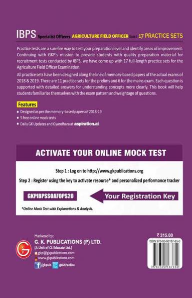 IBPS 2020 : Specialist Officers - Agriculture Field Officer Scale I (Preliminary & Mains)- 17 Practice Sets