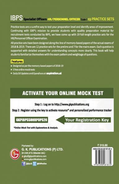 IBPS 2020 : Specialist Officers - HR/Personnel Officer Scale I (Preliminary & Mains)- 19 Practice Sets