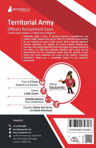 Territorial Army Officers Recruitment Exam 2022 (Paper I & II) | 14 Mock Tests + 6 Previous Year Papers (2000+ Solved Questions) | Free Access to Online Tests