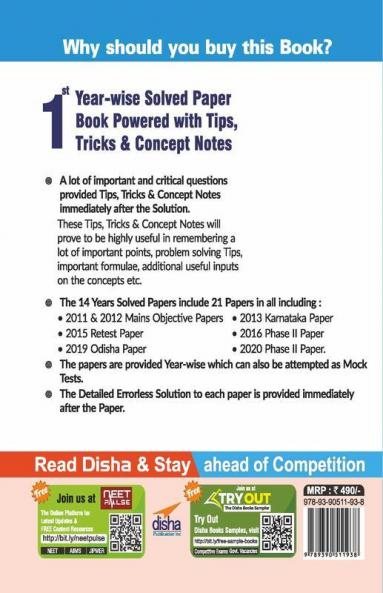 14 Years NEET Solved Papers powered with Tips Tricks & Concept Notes (2020 to 2007)