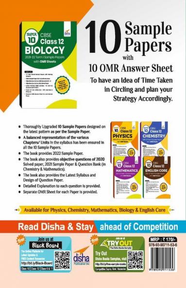 Super 10 CBSE Class 12 Biology 2021-22 Term I Sample Papers with OMR Sheets