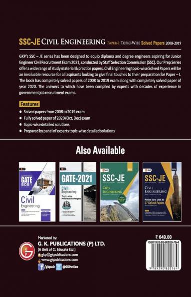 SSC 2021 : Junior Engineer Paper I - Civil Engineering - Topic-Wise Solved Papers 2008-2019 (Latest paper included from Oct & Dec 2020)
