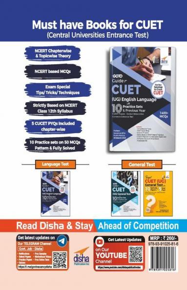 Go To Guide for CUET (UG) English Language with 10 Practice Sets & 5 Previous Year Questions; CUCET - Central Universities Common Entrance Test