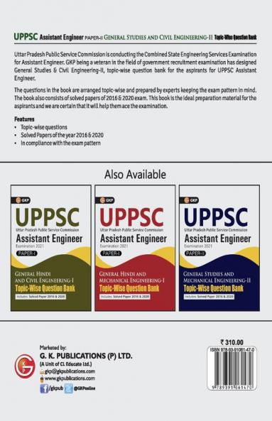 UPPSC 2020-21 : Combined State Engineering Services - Paper II General Studies & Civil Engineering II Topic wise Question Bank - Assistant Engineer By GKP