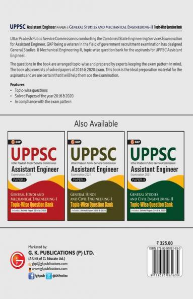 UPPSC 2020-21 : Combined State Engineering Services - Paper II General Studies & Mechanical Engineering II Topic wise Question Bank - Assistant Engineer By GKP