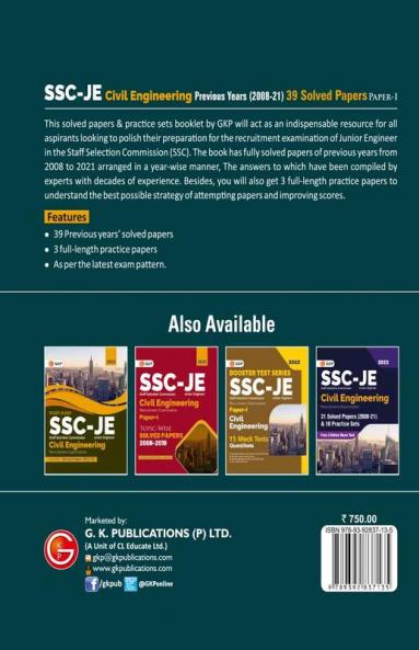 SSC 2022 : Junior Engineers Paper I - Civil Engineering - 39 Previous Years Solved Papers (2008-21)