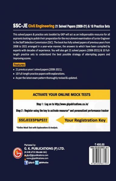 SSC 2022 : Junior Engineers Paper I - Civil Engineering - 21 Solved Papers & 10 Practice Sets