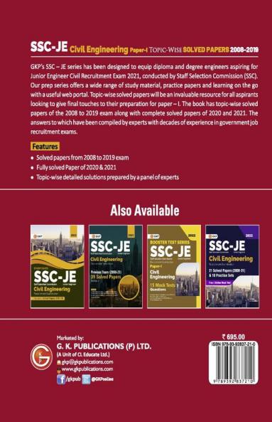 SSC 2022 : Junior Engineer Paper I - Civil Engineering - Topic-Wise Solved Papers 2008-2019 (Latest paper included 2020 & 2021)