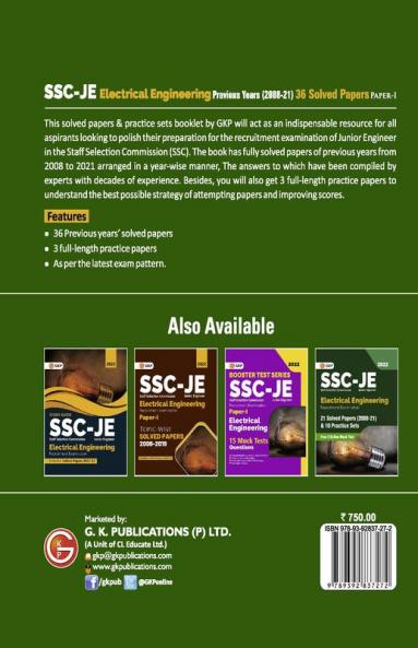 SSC 2022 : Junior Engineers Paper I - Electrical Engineering - 36 Previous Years Solved Papers (2008-21)