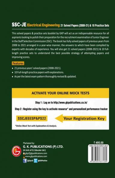 SSC 2022 : Junior Engineers Paper I - Electrical Engineering - 21 Solved Papers & 10 Practice Sets