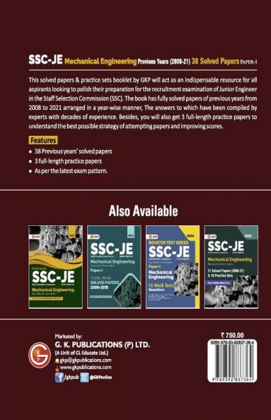 SSC 2022 : Junior Engineers Paper I - Mechanical Engineering - 38 Previous Years Solved Papers (2008-21)