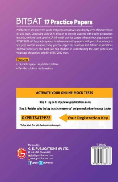 BITSAT 2022 : 17 Practice Papers