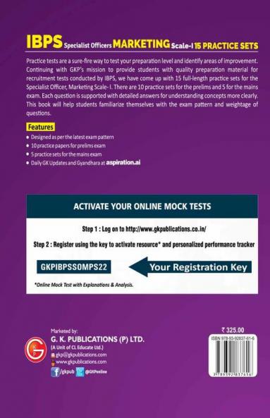 IBPS 2022 : Specialist Officers - Marketing Scale I (Preliminary & Mains)- 15 Practice Sets
