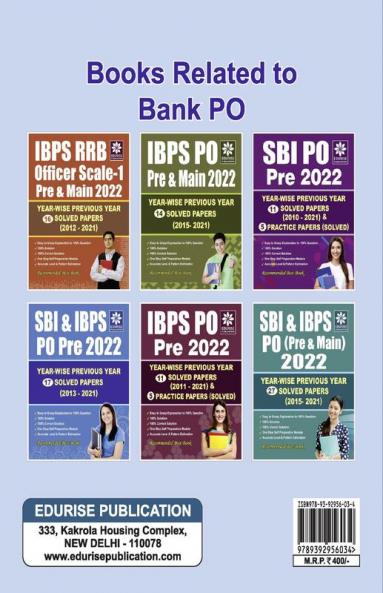 SBI PO/MT 2022 Preliminary and Main Exams Year wise 13 Previous Year Solved papers (2021 to 2015)