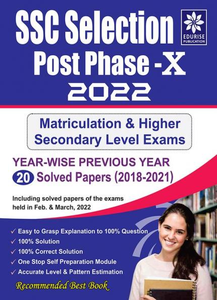 SSC Selection Post Phase 10 2022 Matriculation Level & Higher Secondary Level Exams Year wise Previous Year 20 Solved Papers 2018 to 2021