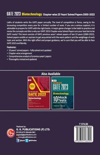 GATE 2023 : Biotechnology - 23 Years Chapter wise Solved Papers (2000-2022)