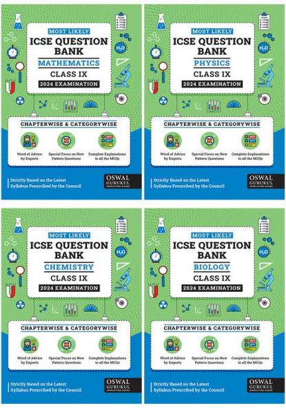Most Likely ICSE Question Bank Class 9 Bundles (Set of 4) : Physics Chemistry Maths & Biology for Exam 2024
