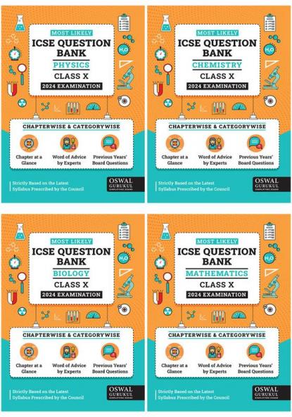 Most Likely ICSE Question Bank Class 10 Bundles (Set of 4) : Physics Chemistry Maths & Biology for Exam 2024
