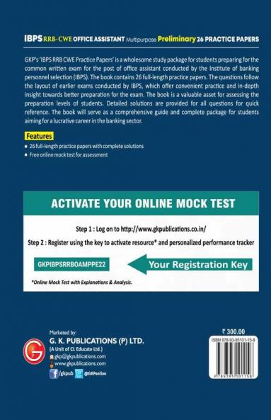 IBPS 2022 : RRB-CWE Office Assistant (Multipurpose) Preliminary -26 Practice Papers