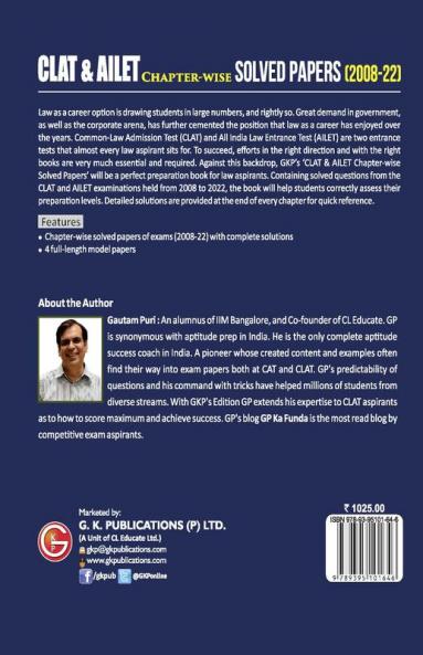 CLAT & AILET 2022 : Chapter Wise Solved Papers 2008-2022 by Gautam Puri