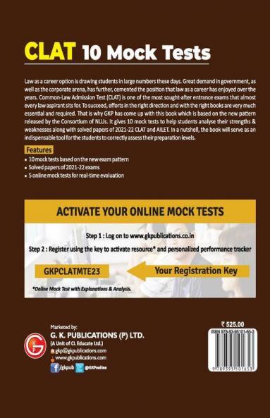 CLAT 2022 : 10 Mock Tests by GKP