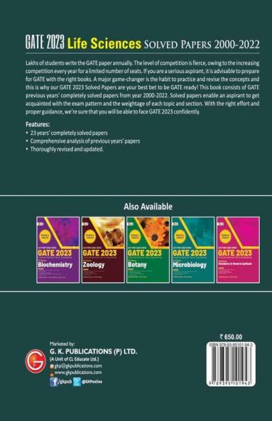 GATE 2023 : Life sciences - Solved Papers 2000-2022 by Dr. Prabhanshu Kumar & Er. Preeti T. Kumar