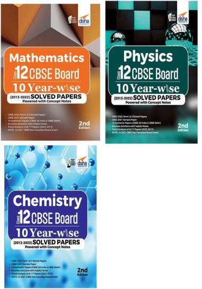 Physics Chemistry & Mathematics Class 12 CBSE Board 10 YEAR-WISE (2013 - 2022) Previous Year Solved Papers powered with Concept Notes | PYQs Past Year Questions |