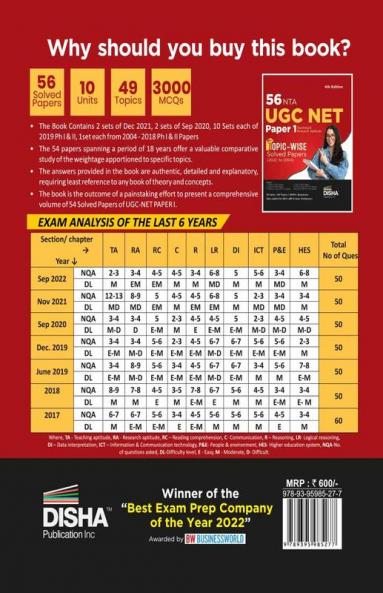 56 NTA UGC NET Paper 1 Teaching & Research Aptitude Topic-wise Previous Year Solved Papers (2022  to 2004) 4th Edition | PYQs Question Bank | National Eligibility Test |