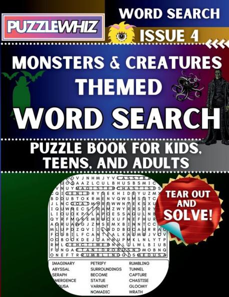 Monsters and Creatures - Themed Word Search - Fun & Educational Puzzles for Kids Teens and Adults (Large Print Edition)