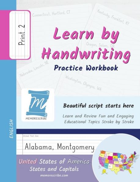 Handwriting Practice Workbook - United States of America States and Capitals - Print Level 2