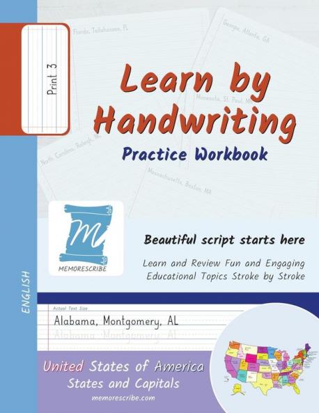 Handwriting Practice Workbook - United States of America States and Capitals - Print Level 3