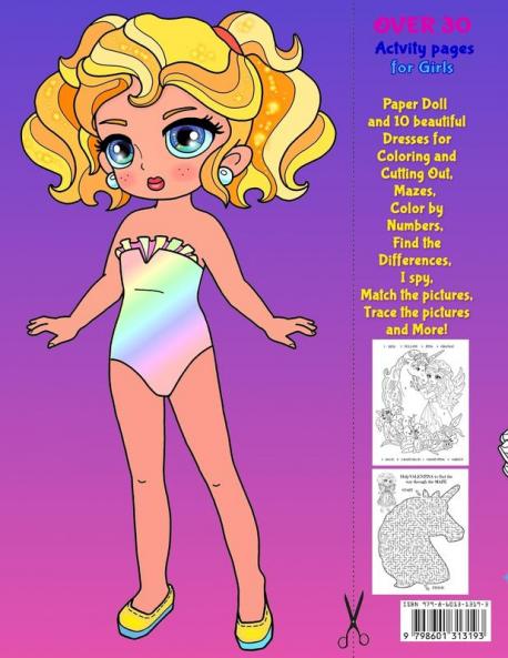 VALENTINA and the UNICORN: Activity Book for Girls ages 4-8: BLACK AND WHITE book. Paper Doll with the Dresses Mazes Color by Numbers Match the ... Differences Trace Find the Word and More!