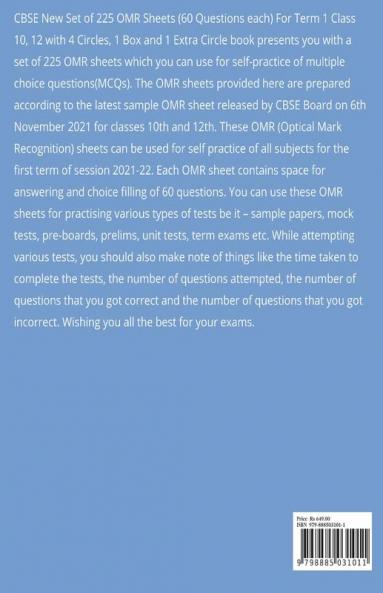 CBSE New Set of 225 OMR Sheets (60 Questions each) For Term 1 Class 10 12 with 4 Circles 1 Box and 1 Extra Circle : Self-practice Sample OMRs for All Subject MCQs Grade 10 12 CBSE Board Exams 202...