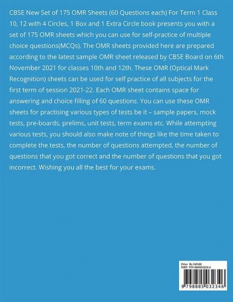 CBSE New Set of 175 OMR Sheets (60 Questions each) For Term 1 Class 10 12 with 4 Circles 1 Box and 1 Extra Circle : Self-practice Sample OMRs for All Subject MCQs Grade 10 12 CBSE Board Exams 202...