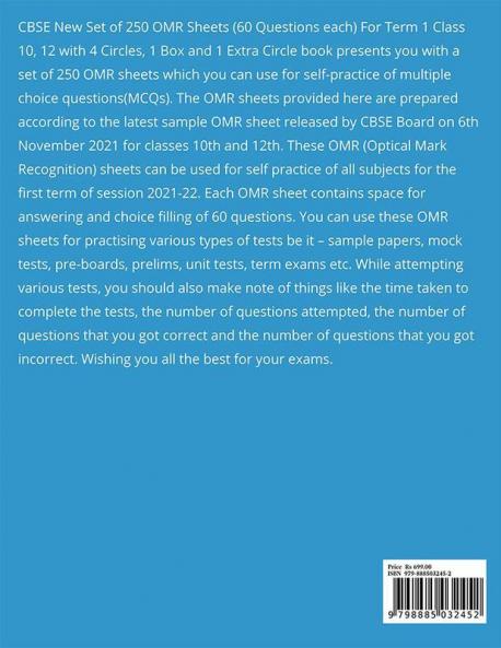 CBSE New Set of 250 OMR Sheets (60 Questions each) For Term 1 Class 10 12 with 4 Circles 1 Box and 1 Extra Circle : CBSE New Set of 250 OMR Sheets (60 Questions each) For Term 1 Class 10 12 with...