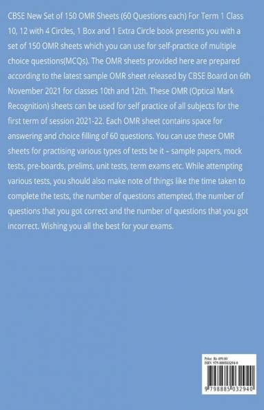 CBSE New Set of 150 OMR Sheets (60 Questions each) For Term 1 Class 10 12 with 4 Circles 1 Box and 1 Extra Circle : Self-practice Sample OMRs for All Subject MCQs Grade 10 12 CBSE Board Exams 202...