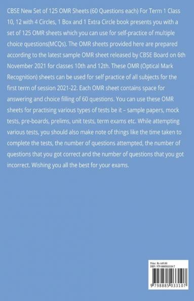CBSE New Set of 125 OMR Sheets (60 Questions each) For Term 1 Class 10 12 with 4 Circles 1 Box and 1 Extra Circle : Self-practice Sample OMRs for All Subject MCQs Grade 10 12 CBSE Board Exams 202...