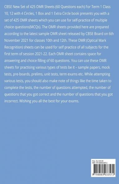 CBSE New Set of 425 OMR Sheets (60 Questions each) For Term 1 Class 10 12 with 4 Circles 1 Box and 1 Extra Circle : Self-practice Sample OMRs for All Subject MCQs Grade 10 12 CBSE Board Exams 202...