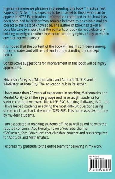 Practice Test Papers For Ntse : A Complete Test Series For Ntse- Sat And Mat
