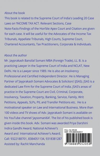 Income Tax Act- Supreme Court’S Leading Case Laws : Case Notes- Facts- Findings Of Apex Court Judges And Citations