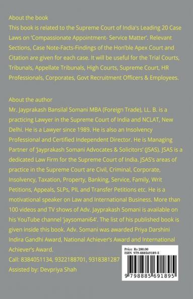 Compassionate Appointment- Service Matters- Supreme Court’S Latest Leading Case Laws : Case Notes- Facts- Findings Of Apex Court Judges And Citations