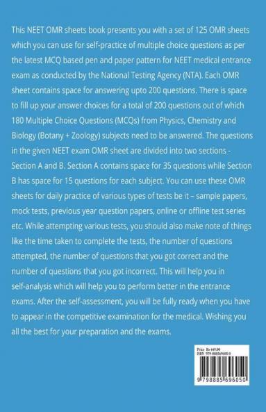 Neet Ug Set Of 125 Omr Sheets (200 Mcqs Each) For Self Practice Mock Tests Sample Paper Pyqs: Neet Dpp Previous Year Test Series Medical Entrance Nta Exam