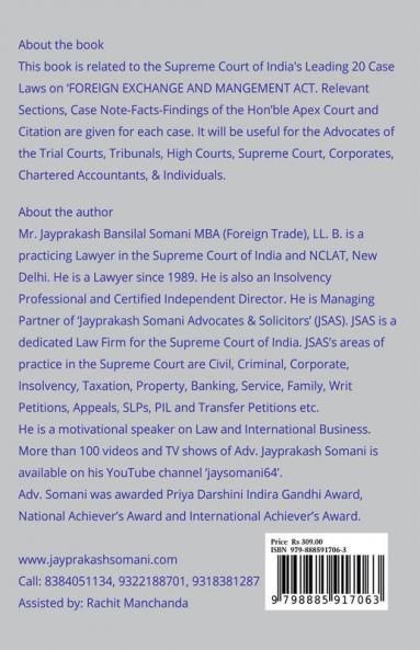 Foreign Exchange And Management Act- Supreme Court’S Leading Case Laws: Case Notes- Facts- Findings Of Apex Court Judges & Citations: Case Notes- Facts- Findings Of Apex Court Judges And Citations