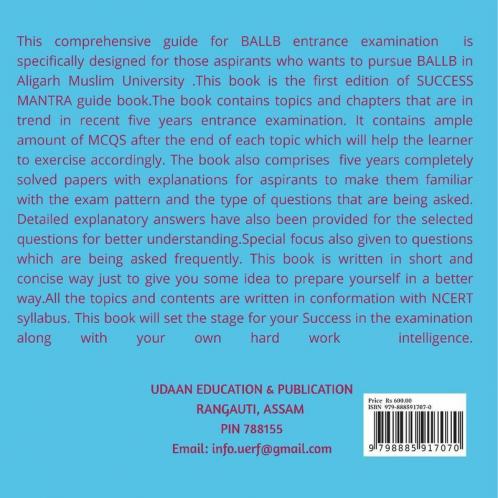 Success Mantra : A Comprehensive Guide Book For Amu Ballb Entrance Examination