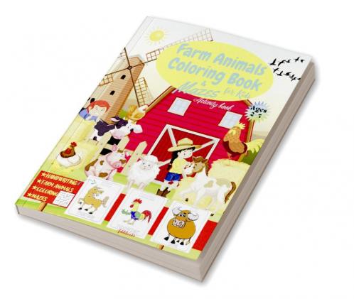 Farm Animals Coloring Book for Kids ages 2-5 & Mazes : Activity Book for Kids : Handwriting & Coloring Book