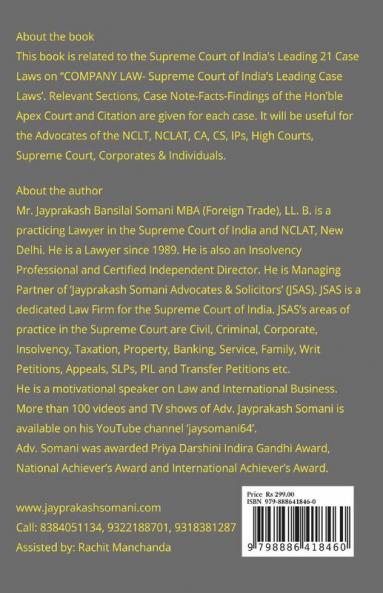 Company Law- Supreme Court’S Leading Case Laws: Case Notes- Facts- Findings Of Apex Court Judges & Citations: Case Notes- Facts- Findings Of Apex Court Judges And Citations