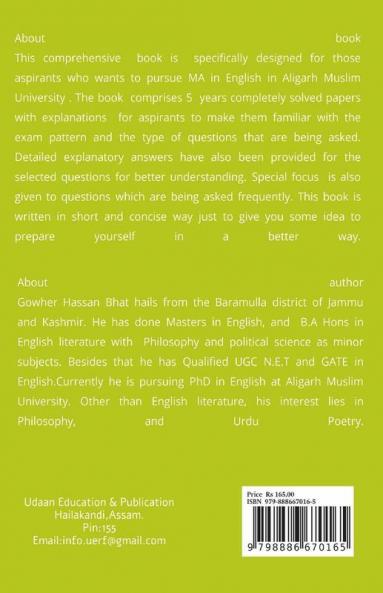 Success M.A English Entrance Papers 2017-2021 Aligarh Muslim University