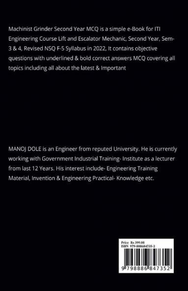 Machinist Grinder Second Year MCQ : Objective Question Answers