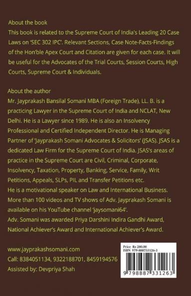 Sec 302 Ipc- Supreme Court’S Latest Leading Case Laws : Case Notes- Facts- Findings Of Apex Court Judges And Citations
