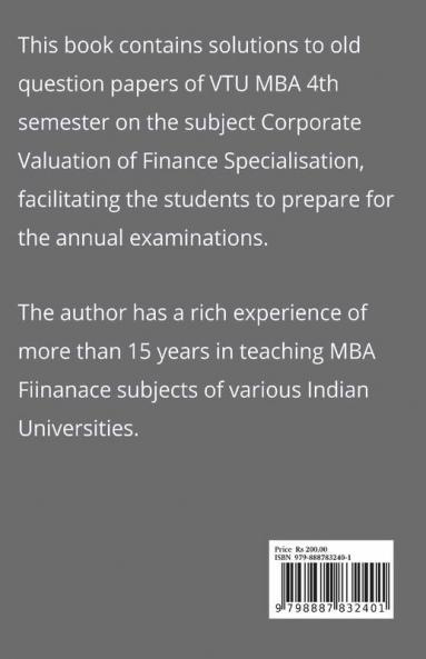 Mba Guide On Corporate Valuation: Solved Vtu University Examination Questions